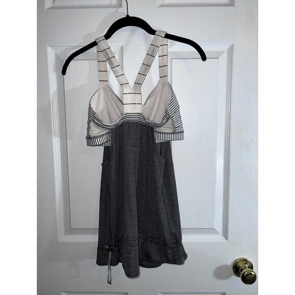 LULULEMON Athletica Gray Tank Ivory Sports Bra Striped Top 4 - Picture 6 of 10